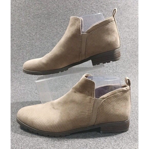 Dr Scholls Boots Womens 8 M Rollin Ankle Booties Casual Beige Fabric Pull On - Picture 1 of 12